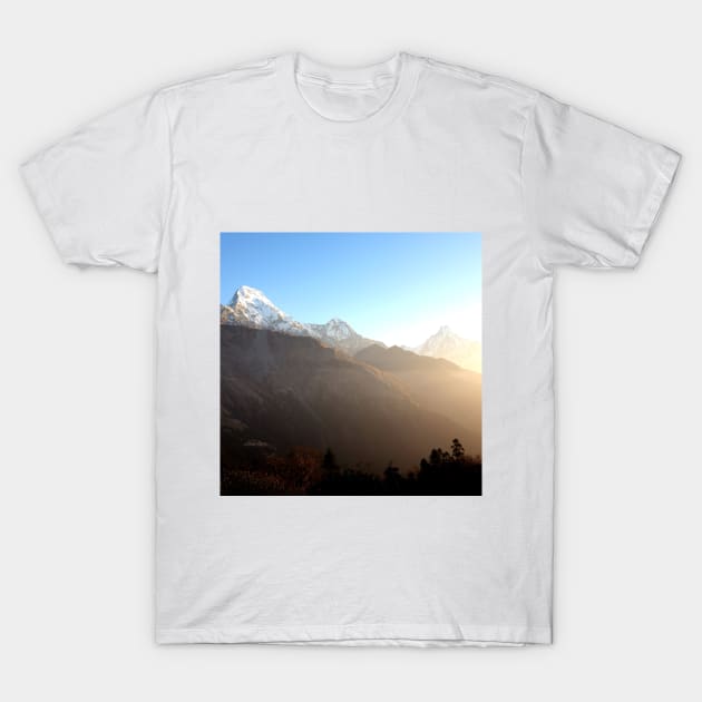 Panoramic Sunset View Of Everest Mountain T-Shirt by whimsyart